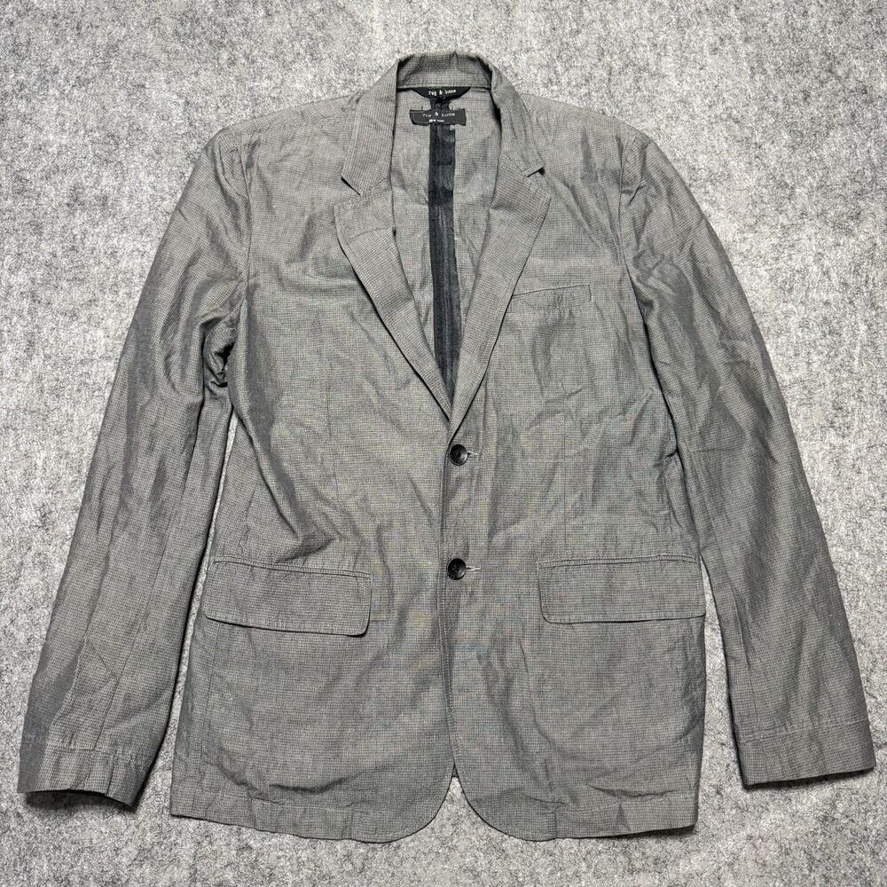 Rag & Bone Men 42R Gray Micro Check Cotton Linen Blazer Sport Coat Jacket